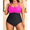 imageYonique Plus Size Bathing Suit for Women One Piece Swimsuit Tummy Control Halter Tops for Women SwimwearHot Pink and Black