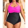 imageYonique Plus Size Bathing Suit for Women One Piece Swimsuit Tummy Control Halter Tops for Women SwimwearHot Pink and Black