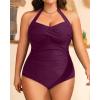 imageYonique Plus Size Bathing Suit for Women One Piece Swimsuit Tummy Control Halter Tops for Women SwimwearPurple