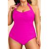 imageYonique Plus Size Bathing Suit for Women One Piece Swimsuit Tummy Control Halter Tops for Women SwimwearRose Pink