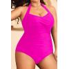 imageYonique Plus Size Bathing Suit for Women One Piece Swimsuit Tummy Control Halter Tops for Women SwimwearRose Pink