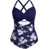 imageYonique Plus Size One Piece Swimsuit for Women Tummy Control Bathing Suit Cutout SwimwearBlue Flower