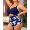 imageYonique Plus Size One Piece Swimsuit for Women Tummy Control Bathing Suit Cutout SwimwearBlue Flower