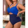 imageYonique Plus Size One Piece Swimsuit for Women Tummy Control Bathing Suit Cutout SwimwearNavy Bule