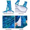 imageYonique Plus Size One Piece Swimsuit for Women Tummy Control Bathing Suit Ruched SwimwearGreen Leaves and Blue