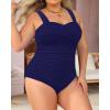 imageYonique Plus Size One Piece Swimsuit for Women Tummy Control Bathing Suit Ruched SwimwearNavy Blue