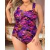 imageYonique Plus Size One Piece Swimsuit for Women Tummy Control Bathing Suit Ruched SwimwearPurple Pink Leaves
