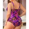 imageYonique Plus Size One Piece Swimsuit for Women Tummy Control Bathing Suit Ruched SwimwearPurple Pink Leaves