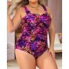 imageYonique Plus Size One Piece Swimsuit for Women Tummy Control Bathing Suit Ruched SwimwearPurple Pink Leaves