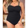 imageYonique Plus Size One Piece Swimsuit for Women Tummy Control Bathing Suit Ruched SwimwearSolid Black