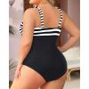 imageYonique Plus Size One Piece Swimsuit for Women Tummy Control Bathing Suit Ruched SwimwearStripe and Black