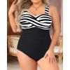 imageYonique Plus Size One Piece Swimsuit for Women Tummy Control Bathing Suit Ruched SwimwearStripe and Black