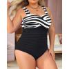 imageYonique Plus Size One Piece Swimsuit for Women Tummy Control Bathing Suit Ruched SwimwearStripe and Black