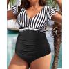 imageYonique Plus Size One Piece Swimsuit for Women Tummy Control Bathing Suit Ruffle Retro SwimwearBlack Stripe