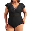 imageYonique Plus Size One Piece Swimsuit for Women Tummy Control Bathing Suit Ruffle Retro SwimwearBlack01