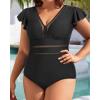 imageYonique Plus Size One Piece Swimsuit for Women Tummy Control Bathing Suit Ruffle Retro SwimwearBlack01