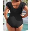 imageYonique Plus Size One Piece Swimsuit for Women Tummy Control Bathing Suit Ruffle Retro SwimwearBlack01