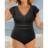 imageYonique Plus Size One Piece Swimsuit for Women Tummy Control Bathing Suit Ruffle Retro SwimwearBlack01
