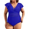 imageYonique Plus Size One Piece Swimsuit for Women Tummy Control Bathing Suit Ruffle Retro SwimwearRoyal Blue