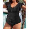 imageYonique Plus Size One Piece Swimsuit for Women Tummy Control Bathing Suit Ruffle Retro SwimwearSolid Black