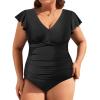 imageYonique Plus Size One Piece Swimsuit for Women Tummy Control Bathing Suit Ruffle Retro SwimwearSolid Black