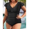 imageYonique Plus Size One Piece Swimsuit for Women Tummy Control Bathing Suit Ruffle Retro SwimwearSolid Black