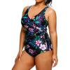imageYonique Plus Size One Piece Swimsuits for Women Tummy Control Bathing Suits Full Coverage SwimwearBlack Purple Floral