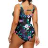 imageYonique Plus Size One Piece Swimsuits for Women Tummy Control Bathing Suits Full Coverage SwimwearBlack Purple Floral