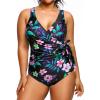 imageYonique Plus Size One Piece Swimsuits for Women Tummy Control Bathing Suits Full Coverage SwimwearBlack Purple Floral