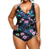 imageYonique Plus Size One Piece Swimsuits for Women Tummy Control Bathing Suits Full Coverage SwimwearBlack Purple Floral