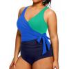 imageYonique Plus Size One Piece Swimsuits for Women Tummy Control Bathing Suits Full Coverage SwimwearBlue Green Navy
