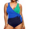 imageYonique Plus Size One Piece Swimsuits for Women Tummy Control Bathing Suits Full Coverage SwimwearBlue Green Navy