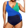 imageYonique Plus Size One Piece Swimsuits for Women Tummy Control Bathing Suits Full Coverage SwimwearBlue Green Navy