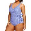 imageYonique Plus Size One Piece Swimsuits for Women Tummy Control Bathing Suits Full Coverage SwimwearBlue Stripe