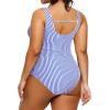 imageYonique Plus Size One Piece Swimsuits for Women Tummy Control Bathing Suits Full Coverage SwimwearBlue Stripe