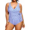 imageYonique Plus Size One Piece Swimsuits for Women Tummy Control Bathing Suits Full Coverage SwimwearBlue Stripe