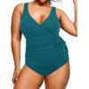 imageYonique Plus Size One Piece Swimsuits for Women Tummy Control Bathing Suits Full Coverage SwimwearBlue and Green