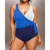 imageYonique Plus Size One Piece Swimsuits for Women Tummy Control Bathing Suits Full Coverage SwimwearBlue and White