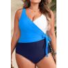 imageYonique Plus Size One Piece Swimsuits for Women Tummy Control Bathing Suits Full Coverage SwimwearBlue and White