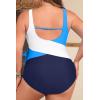 imageYonique Plus Size One Piece Swimsuits for Women Tummy Control Bathing Suits Full Coverage SwimwearBlue and White