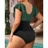 imageYonique Plus Size One Piece Swimsuits for Women Tummy Control Bathing Suits Full Coverage SwimwearGreen and Black01