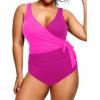 imageYonique Plus Size One Piece Swimsuits for Women Tummy Control Bathing Suits Full Coverage SwimwearPink