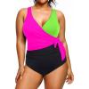 imageYonique Plus Size One Piece Swimsuits for Women Tummy Control Bathing Suits Full Coverage SwimwearPink Green Black