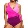 imageYonique Plus Size One Piece Swimsuits for Women Tummy Control Bathing Suits Full Coverage SwimwearPink Purple