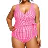 imageYonique Plus Size One Piece Swimsuits for Women Tummy Control Bathing Suits Full Coverage SwimwearPink White Striped