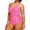 imageYonique Plus Size One Piece Swimsuits for Women Tummy Control Bathing Suits Full Coverage SwimwearPink White Striped