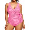 imageYonique Plus Size One Piece Swimsuits for Women Tummy Control Bathing Suits Full Coverage SwimwearPink White Striped