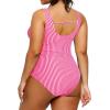 imageYonique Plus Size One Piece Swimsuits for Women Tummy Control Bathing Suits Full Coverage SwimwearPink White Striped