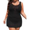 imageYonique Plus Size Swimsuit Cover Up  Crochet Bathing Suit Coverup Beach Dress Sleeveless 2025 SwimwearBlack