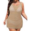 imageYonique Plus Size Swimsuit Cover Up  Crochet Bathing Suit Coverup Beach Dress Sleeveless 2025 SwimwearKhaki